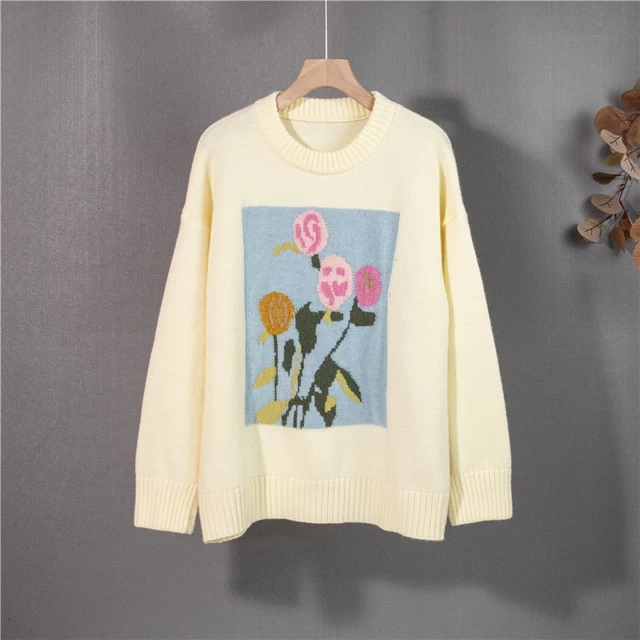 Korean Style Floral Knitted Sweater 6 Korean Style Floral Knitted Sweater - Image 4