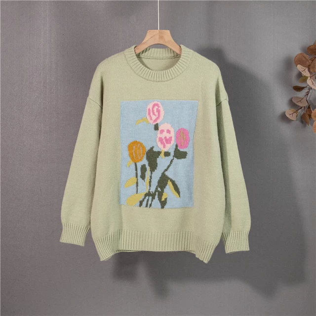 Korean Style Floral Knitted Sweater 7 Korean Style Floral Knitted Sweater - Image 5