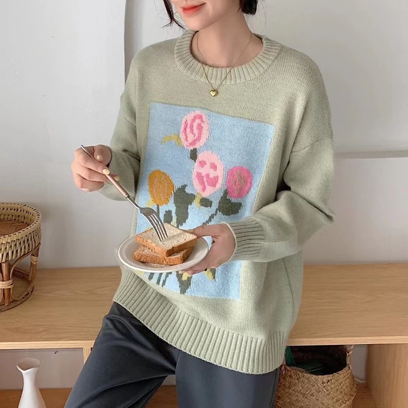Korean Style Floral Knitted Sweater 3 Korean Style Floral Knitted Sweater