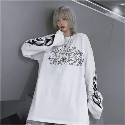Gothic Punk Long Sleeve Egirl Tee -Kawaii Fashion Shop Cool Women Fashion Korean Oversized Long Sleeve T Shirt Hip Hop Punk Streetwear Girls Tees Autumn 5