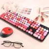 Colorful Wireless Keyboard -Kawaii Fashion Shop Cool red color wireless keyboard mouse color punk keyboard office