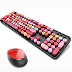 Colorful Wireless Keyboard -Kawaii Fashion Shop Cool red color wireless keyboard mouse color punk keyboard office 3