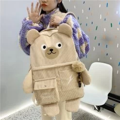 Cute Big Bear Backpack -Kawaii Fashion Shop Corduroy Cute Bear Women Backpack Cartoon Student Laptop Backpack Schoolbag Multi pocket Big Casual Travel Bag 2