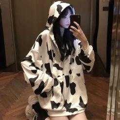 Kawaii Fashion Milk Cow Printed Hoodies -Kawaii Fashion Shop Cow Printed Women s Hoodies Harajuku Warm Female Hooded Tops Autumn Winter Ladies Girls Pullover Fashion 2