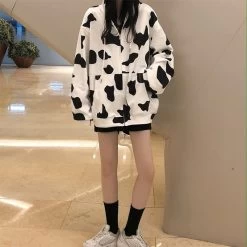 Kawaii Fashion Milk Cow Printed Hoodies -Kawaii Fashion Shop Cow Printed Women s Hoodies Harajuku Warm Female Hooded Tops Autumn Winter Ladies Girls Pullover Fashion 4