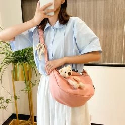 Cute Bear Canvas Crossbody Bag -Kawaii Fashion Shop Cute Bear Bag Gils Female girl Canvas Big Summer Shoulder Tote Bag Solid Color Small Phone 2