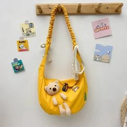 Cute Bear Canvas Crossbody Bag -Kawaii Fashion Shop Cute Bear Bag Gils Female girl Canvas Big Summer Shoulder Tote Bag Solid Color Small Phone 3