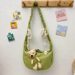 Cute Bear Canvas Crossbody Bag -Kawaii Fashion Shop Cute Bear Bag Gils Female girl Canvas Big Summer Shoulder Tote Bag Solid Color Small Phone 4