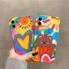 Cute Cartoon Graffiti IPhone Cases 1 Cute Cartoon Graffiti IPhone Cases -Kawaii Fashion Shop Cute Bear Cartoon Heart Graffiti Oil Painting Phone Cases For iPhone 12 Mini 13 11 Pro