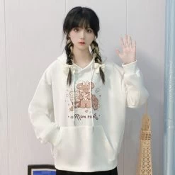 Cute Bear Waffle Loose Couple Hoodie 9 Cute Bear Waffle Loose Couple Hoodie -Kawaii Fashion Shop Cute Bear Waffle Loose Couple Hoodie 1