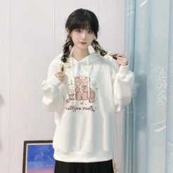 Cute Bear Waffle Loose Couple Hoodie 12 Cute Bear Waffle Loose Couple Hoodie -Kawaii Fashion Shop Cute Bear Waffle Loose Couple Hoodie 10