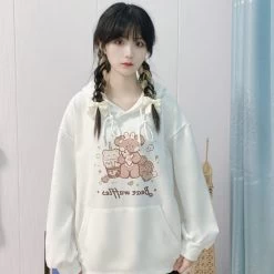 Cute Bear Waffle Loose Couple Hoodie 13 Cute Bear Waffle Loose Couple Hoodie -Kawaii Fashion Shop Cute Bear Waffle Loose Couple Hoodie 11