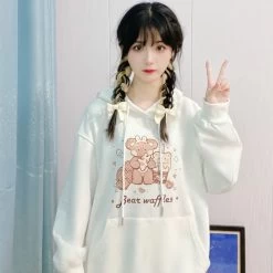 Cute Bear Waffle Loose Couple Hoodie 11 Cute Bear Waffle Loose Couple Hoodie -Kawaii Fashion Shop Cute Bear Waffle Loose Couple Hoodie 8