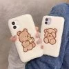 Cute Lamb Plush Bear IPhone Case -Kawaii Fashion Shop Cute Bear Warm Lamb Plush Fabric Phone Case For iphone 12 11 13 Pro Max 6