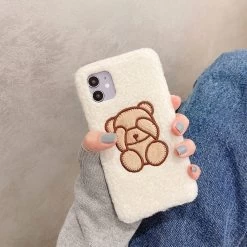 Cute Lamb Plush Bear IPhone Case -Kawaii Fashion Shop Cute Bear Warm Lamb Plush Fabric Phone Case For iphone 12 11 13 Pro Max 6 2