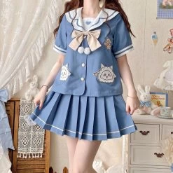 Cute Blue JK Sailor Uniform Skirt Set -Kawaii Fashion Shop Cute Blue JK Sailor Skirt Uniform Set 3