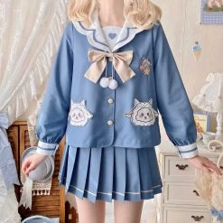 Cute Blue JK Sailor Uniform Skirt Set -Kawaii Fashion Shop Cute Blue JK Sailor Skirt Uniform Set 5