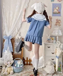 Cute Blue JK Sailor Uniform Skirt Set -Kawaii Fashion Shop Cute Blue JK Sailor Skirt Uniform Set 7