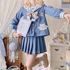Cute Blue JK Sailor Uniform Skirt Set -Kawaii Fashion Shop Cute Blue JK Sailor Skirt Uniform Set 8