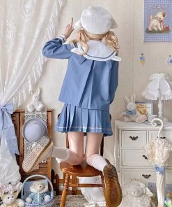 Cute Blue JK Sailor Uniform Skirt Set -Kawaii Fashion Shop Cute Blue JK Sailor Skirt Uniform Set 9
