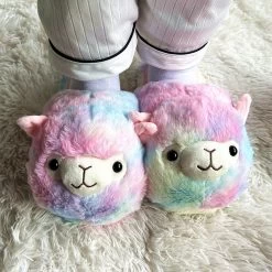 Kawaii Alpaca Slippers -Kawaii Fashion Shop Cute Cartoon Alpaca House Women Fur Slippers Winter Warm Plush Parent Child Floor Slides Indoor Bedroom 4