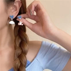 Sweet Cute Cartoon Animal Earrings -Kawaii Fashion Shop Cute Cartoon Animal Drop Earrings For Women Girls New Pop Princess Bow Rabbit Bear Cat Pendant 4