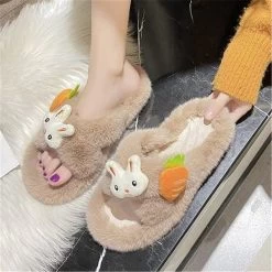 Kawaii Cartoon Plush Slippers 10 Kawaii Cartoon Plush Slippers -Kawaii Fashion Shop Cute Cartoon Plush Slippers Women s 2022 New Autumn Winter Female House Leisure Antiskid Comfortable Cross 2