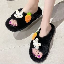 Kawaii Cartoon Plush Slippers 12 Kawaii Cartoon Plush Slippers -Kawaii Fashion Shop Cute Cartoon Plush Slippers Women s 2022 New Autumn Winter Female House Leisure Antiskid Comfortable Cross 4