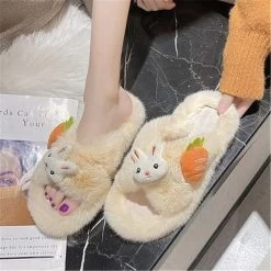 Kawaii Cartoon Plush Slippers 13 Kawaii Cartoon Plush Slippers -Kawaii Fashion Shop Cute Cartoon Plush Slippers Women s 2022 New Autumn Winter Female House Leisure Antiskid Comfortable Cross 5