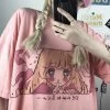 Kawaii Harajuku Anime Girl T-Shirt -Kawaii Fashion Shop Cute Cartoon Sweet Girls Japanese Streetwear Harajuku Fun Pink Kawaii Casual Tops Ulzzang Vintage Loose New
