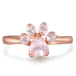 Kawaii Rose Gold Cat Paw Ring -Kawaii Fashion Shop Cute Cat Claw Opening Ring Women Rose Gold Crystal Footprint Plated Adjustable Ring Romantic Wedding Love 4