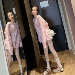 Cute Crown Print Hoodie -Kawaii Fashion Shop Cute Crown Print Hoodie Women Funny Korean Oversized Tops Female Casual Sweatshirt O neck Autumn Long 2