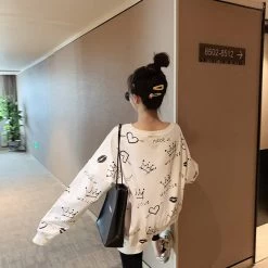 Cute Crown Print Hoodie -Kawaii Fashion Shop Cute Crown Print Hoodie Women Funny Korean Oversized Tops Female Casual Sweatshirt O neck Autumn Long 3