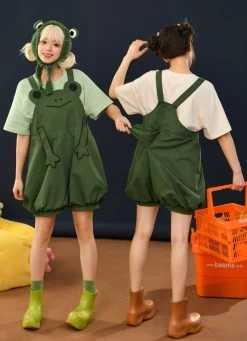 Cute Green Frog Three-Dimensional Overalls