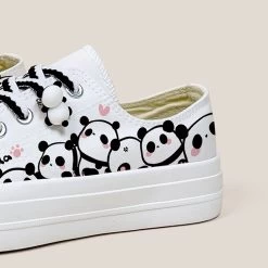 Cute Hand-Painted Panda Print Low-top Canvas Shoes -Kawaii Fashion Shop Cute Hand Painted Panda Print Low top Canvas Shoes 3