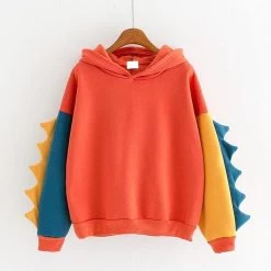 Kawaii Dinosaur Color-block Oversized Hoodie -Kawaii Fashion Shop Cute Hoodies Patchwork Winter Harajuku Kawaii Sweatshirt Women Oversize Hooded Pullover Dinosaur Cos Tops Tracksuit Sudadera 3
