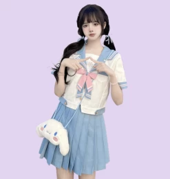 Kawaii Fashion Shop 41 Cute Japanese Light Blue JK Sailor Uniform Skirt Suit