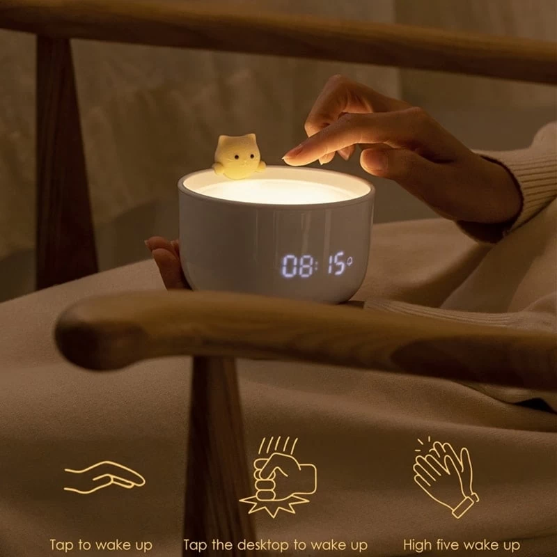 Cute LED Teacup Cat Alarm Clock Light 4 Cute LED Teacup Cat Alarm Clock Light - Image 2