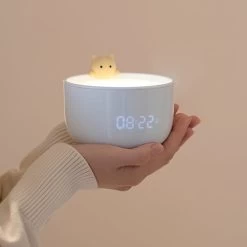 Cute LED Teacup Cat Alarm Clock Light