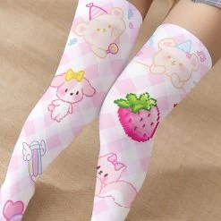 Cute Cat Paw Print Long Tube Stockings -Kawaii Fashion Shop Cute Rabbit Strawberry Over The Knee Stockings Cartoon Cat Paw Print Lady Sexy Long Tube Thigh 5