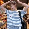 Kawaii Cute Casual Striped T-shirt -Kawaii Fashion Shop Cute Striped Tshirt Streetwear Summer Short Sleeve Oversized T Shirts Casual Harajuku Tops Japan Kawaii Oversized