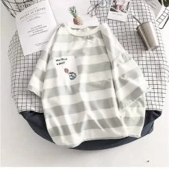 Kawaii Cute Casual Striped T-shirt -Kawaii Fashion Shop Cute Striped Tshirt Streetwear Summer Short Sleeve Oversized T Shirts Casual Harajuku Tops Japan Kawaii Oversized 4