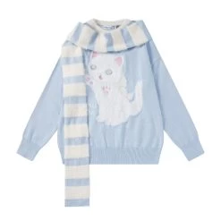 Cute Sweet Girl Style Cartoon Kitten Embroidered Sweater -Kawaii Fashion Shop Cute Sweet Girl Style Cartoon Kitten Embroidered Sweater 6