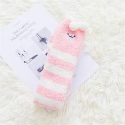 Cute Fuzzy Striped Stockings -Kawaii Fashion Shop Cute Winter Fuzzy Striped Stockings Women Leg Warmer Thigh High Socks White Meias Divertidas Largas Mujer 4