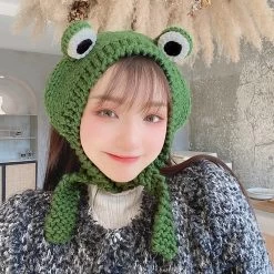 Kawaii Cute Knitted Frog Hat -Kawaii Fashion Shop Cute Winter Skullies Womens Frog Hat Crochet Knitted Hat Costume Photo Prop Beanie Cap Party Dress 3