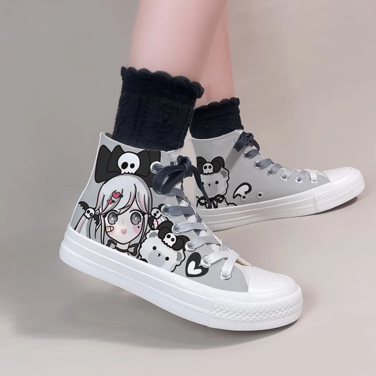 Dark Cartoon Loli Print High-Top Canvas Shoes 5 Dark Cartoon Loli Print High-Top Canvas Shoes - Image 3