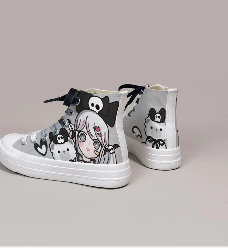 Dark Cartoon Loli Print High-Top Canvas Shoes 6 Dark Cartoon Loli Print High-Top Canvas Shoes - Image 4