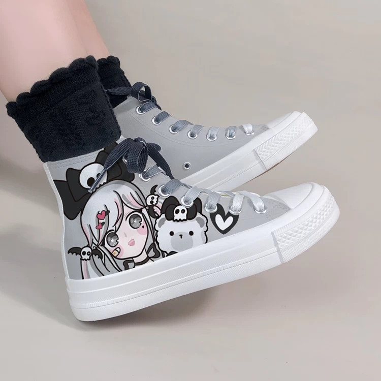 Dark Cartoon Loli Print High-Top Canvas Shoes 7 Dark Cartoon Loli Print High-Top Canvas Shoes - Image 5