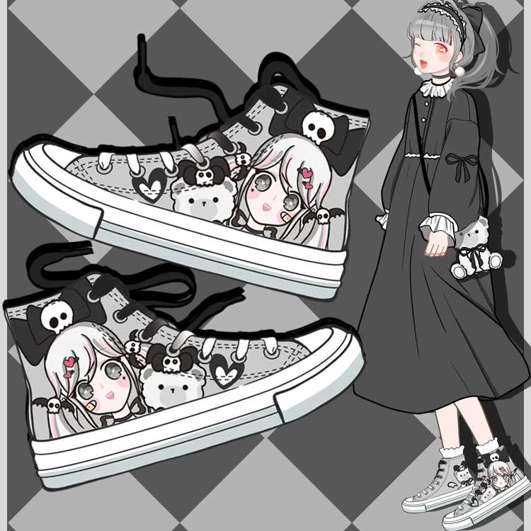 Dark Cartoon Loli Print High-Top Canvas Shoes 9 Dark Cartoon Loli Print High-Top Canvas Shoes - Image 7