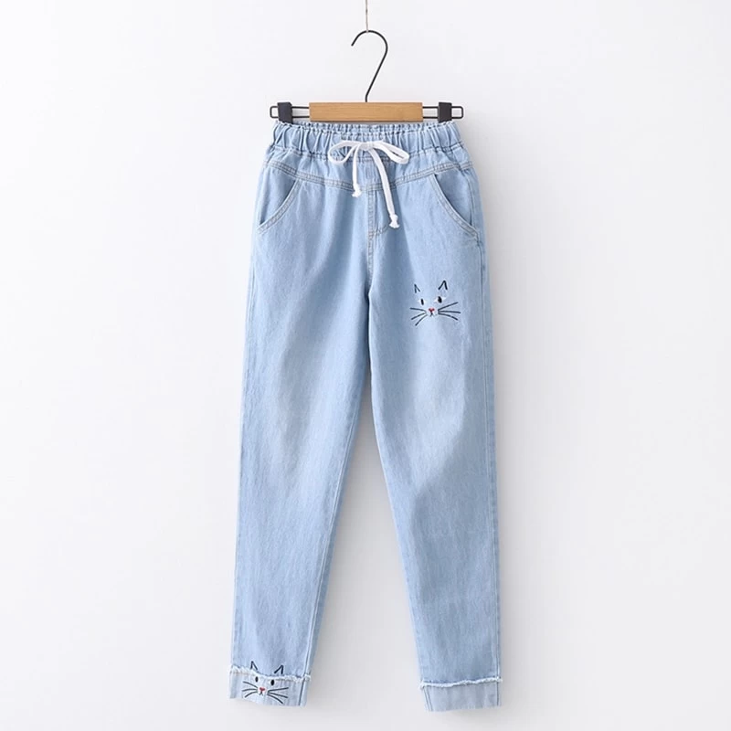 Cute Cat Embroidery Jeans 5 Cute Cat Embroidery Jeans - Image 3